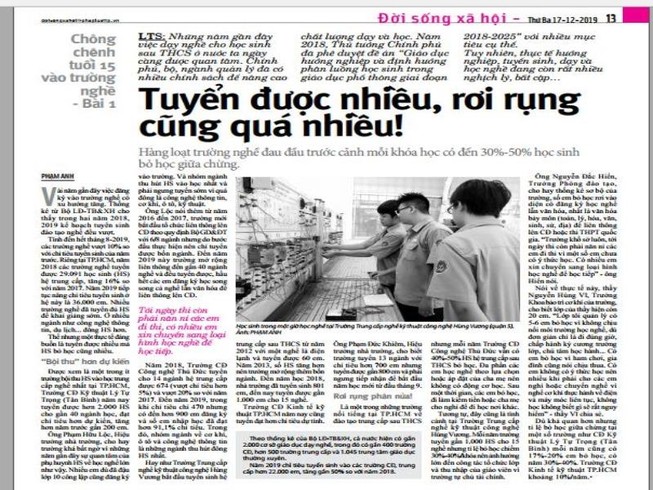 Học sinh nghề 'rơi rụng' nhiều, Bộ LĐ-TB&XH yêu cầu giải trình