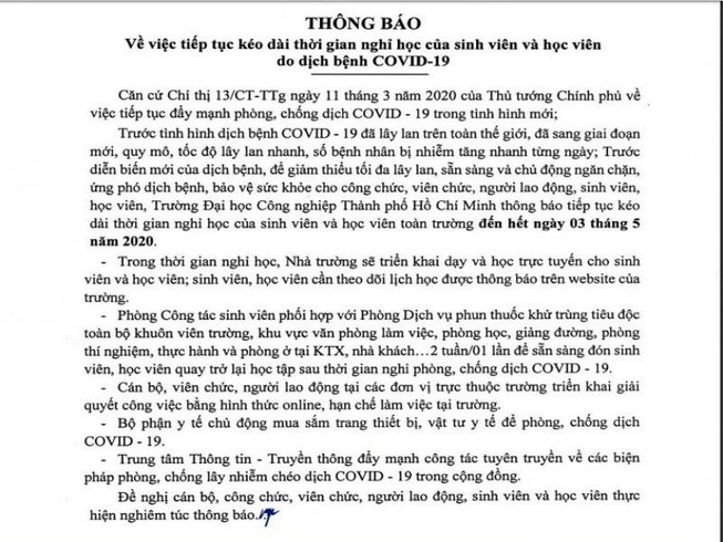 Thêm 2 trường ĐH ở TP.HCM cho sinh viên nghỉ đến tháng 5