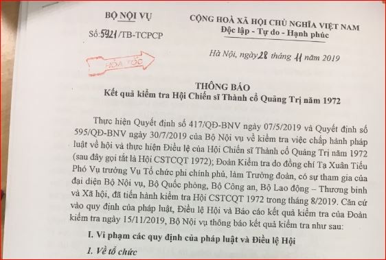Kết quả kiểm tra Hội Chiến sĩ thành cổ Quảng Trị 1972