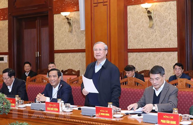 Ông Trần Quốc Vượng, Ủy viên Bộ Chính trị, Thường trực Ban Bí thư, chủ trì Hội nghị. Ảnh: TTXVN