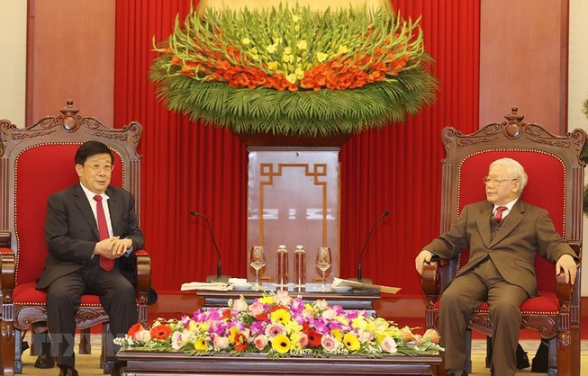 Tổng Bí thư, Chủ tịch nước Nguyễn Phú Trọng tiếp Bộ trưởng Bộ Công an Trung Quốc Triệu Khắc Chí. Ảnh: TTXVN