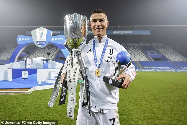 Ronaldo bên chiếc siêu cúp nước Ý. ẢNH: GETTY