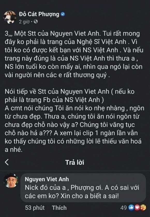 Cat Phuong apologizes to Viet Anh artist after his statement on social media - photo 2