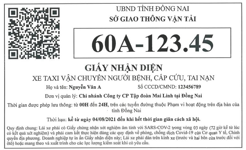 Đồng Nai cấp phép 4 hãng taxi chuyên chở người dân đi bệnh viện - ảnh 1