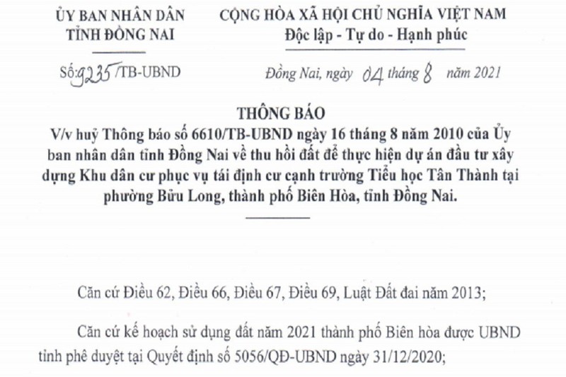 Đồng Nai: Bỏ dự án khu dân cư hơn 10 năm không thực hiện - ảnh 1