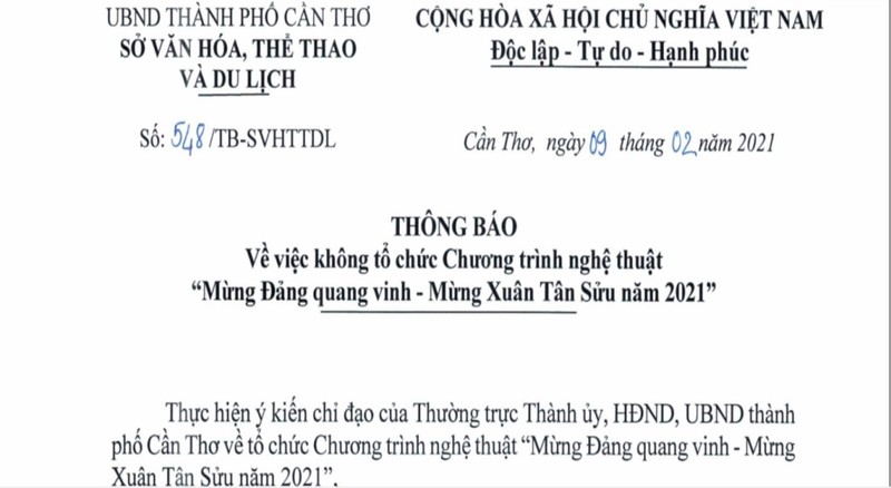 Cần Thơ dừng chương trình nghệ thuật và bắn pháo hoa đêm 30 - ảnh 1