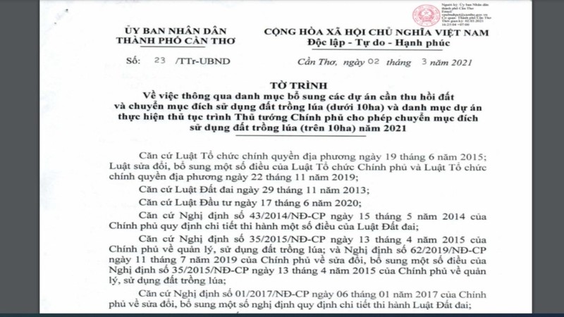 Cần Thơ trình bổ sung nhiều dự án cần thu hồi đất năm 2021 - ảnh 1