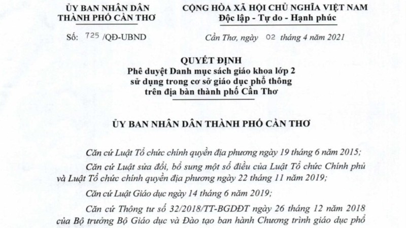 Cần Thơ: Phê duyệt danh mục sách giáo khoa lớp 2 và lớp 6 - ảnh 1