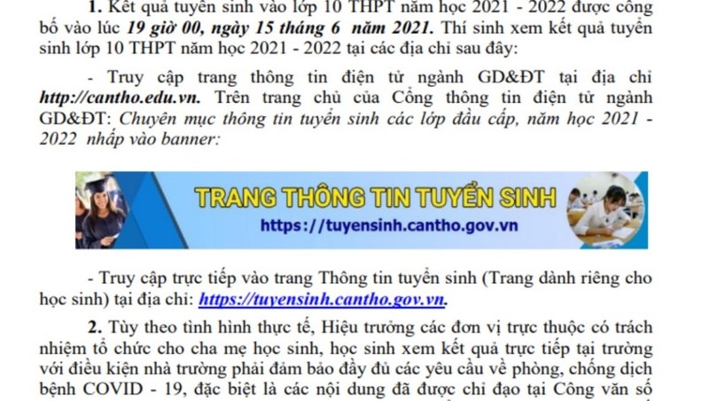 Cần Thơ công bố điểm tuyển sinh vào lớp 10 - ảnh 1