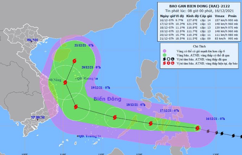 Bão RAI vào Biển Đông mạnh cấp 13, giật cấp 16 - ảnh 1