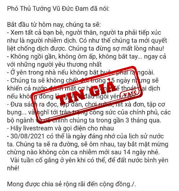 Xuất hiện phát ngôn giả của Phó Thủ tướng Vũ Đức Đam trên mạng xã hội - ảnh 1