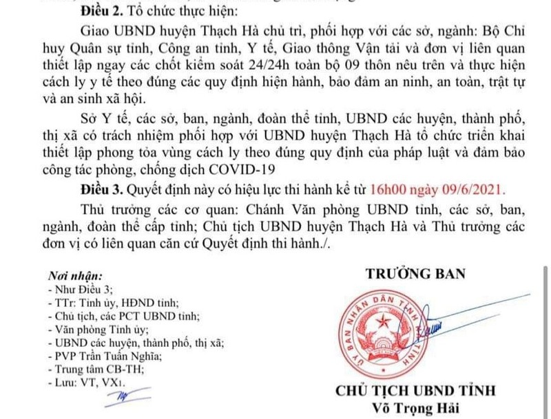 Hà Tĩnh cách ly y tế thêm 9 thôn theo Chỉ thị 16 - ảnh 1