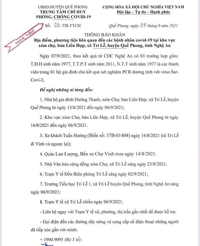 Nghệ An: Thông báo khẩn tìm người liên quan các ca mắc COVID-19 ở Quế Phong   - ảnh 3