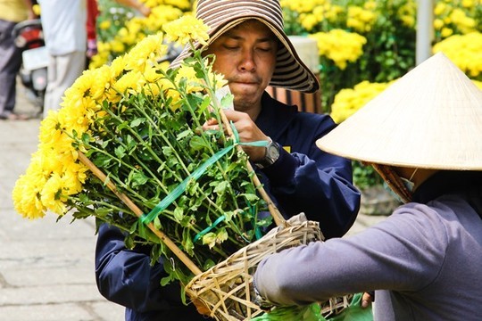 Tâm lý bán hàng ngày cuối năm của các tiểu thương đều mong nhanh hết hàng để về nhà ăn Tết khiến cho giá hoa giảm cực mạnh. Một chậu chúc vàng được bán với giá 20.000 đồng, rẻ chỉ bằng 1/4 so với trước đó. Tâm lý bán hàng ngày cuối năm của các tiểu thương đều mong nhanh hết hàng để về nhà ăn Tết khiến cho giá hoa giảm cực mạnh. Một chậu chúc vàng được bán với giá 20.000 đồng, rẻ chỉ bằng 1/4 so với trước đó.