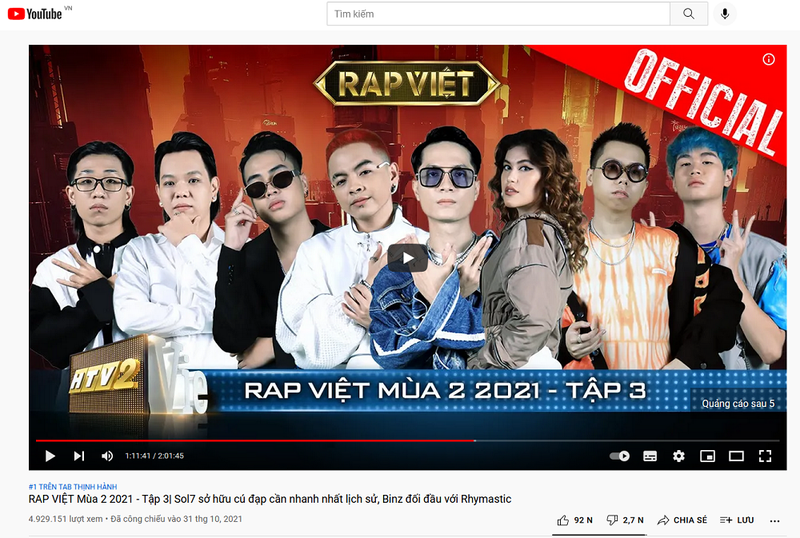 Rap Việt mùa 2 tạo dấu ấn lớn khi cả 3 tập đầu đều đạt Top 1 Trending Youtube - ảnh 2