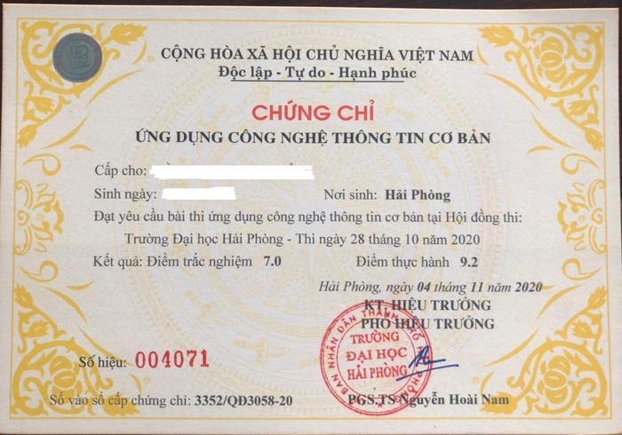 Hiệu trưởng Đại học Hải Phòng ký cấp hàng loạt chứng chỉ tin học sai thẩm quyền - ảnh 1