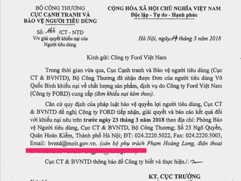 Vụ xe bị lỗi, Bộ Công thương yêu cầu Ford VN giải quyết - ảnh 1
