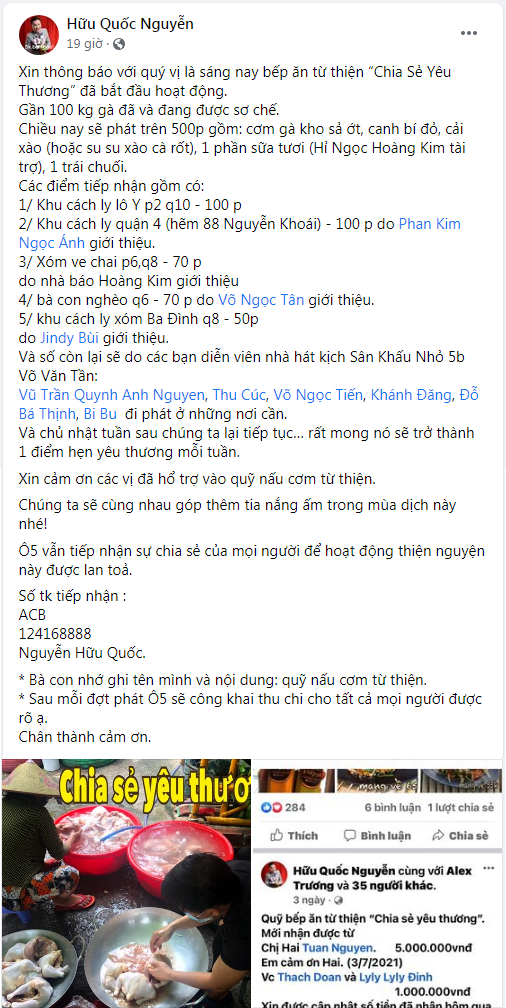 NSƯT Hữu Quốc lập quỹ bếp ăn từ thiện nấu cơm cho người nghèo mùa dịch - ảnh 1