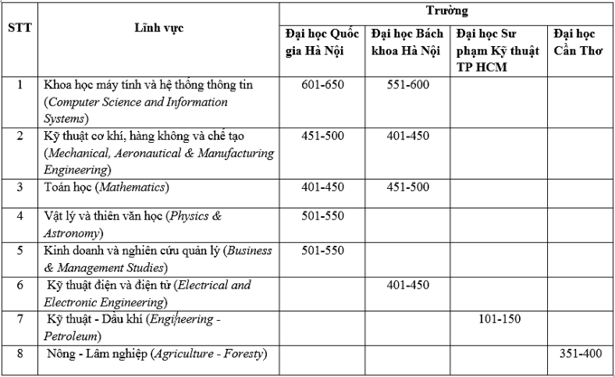 Một ngành đại học ở Việt Nam đứng thứ 101-150 thế giới - ảnh 1