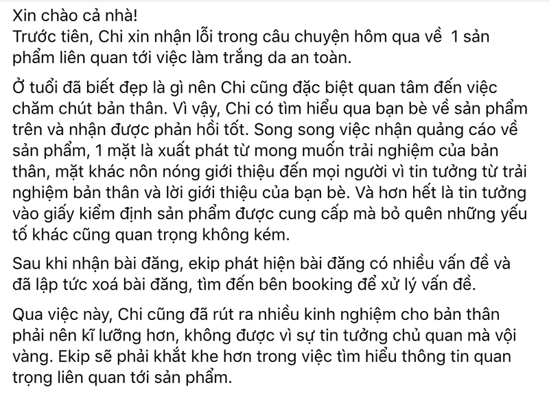 Quảng cáo kẹo trắng da, Phương Mỹ Chi nhận lỗi - ảnh 2