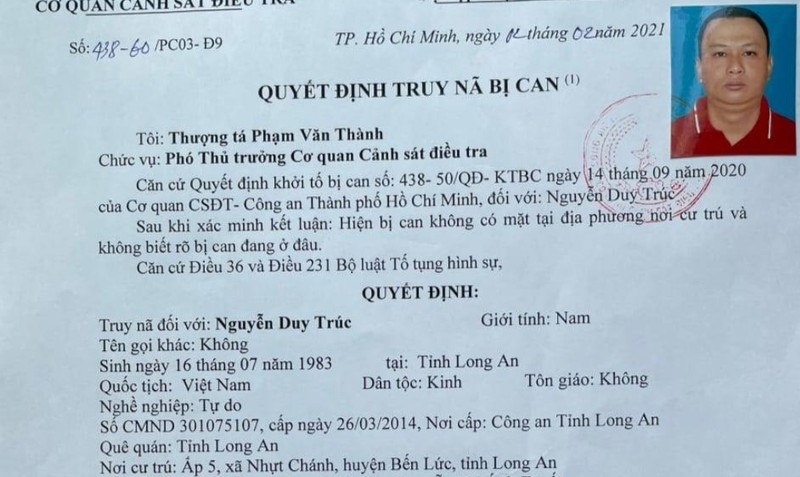 Nguyễn Duy Trúc bị Công an TP.HCM truy nã - ảnh 1