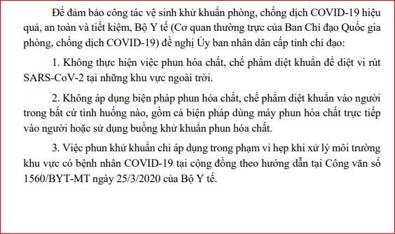 Chấm dứt việc phun khử khuẩn nơi công cộng vì vô tác dụng - ảnh 1