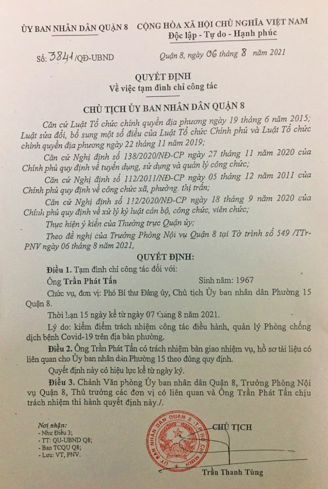 2 chủ tịch phường ở TP.HCM bị tạm đình chỉ, điều chuyển vì lơ là chống dịch - ảnh 1