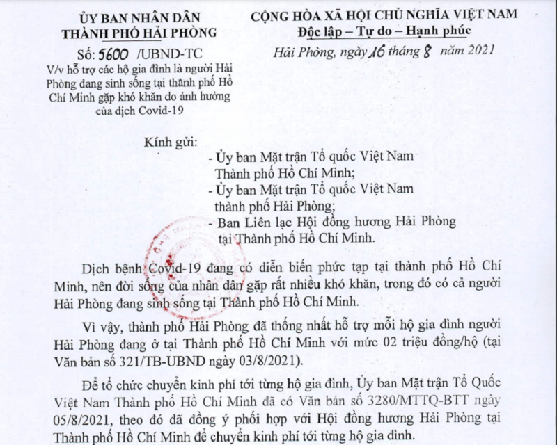 Người Hải Phòng đang sống ở TP.HCM gặp khó khăn được hỗ trợ 2 triệu đồng/hộ - ảnh 1