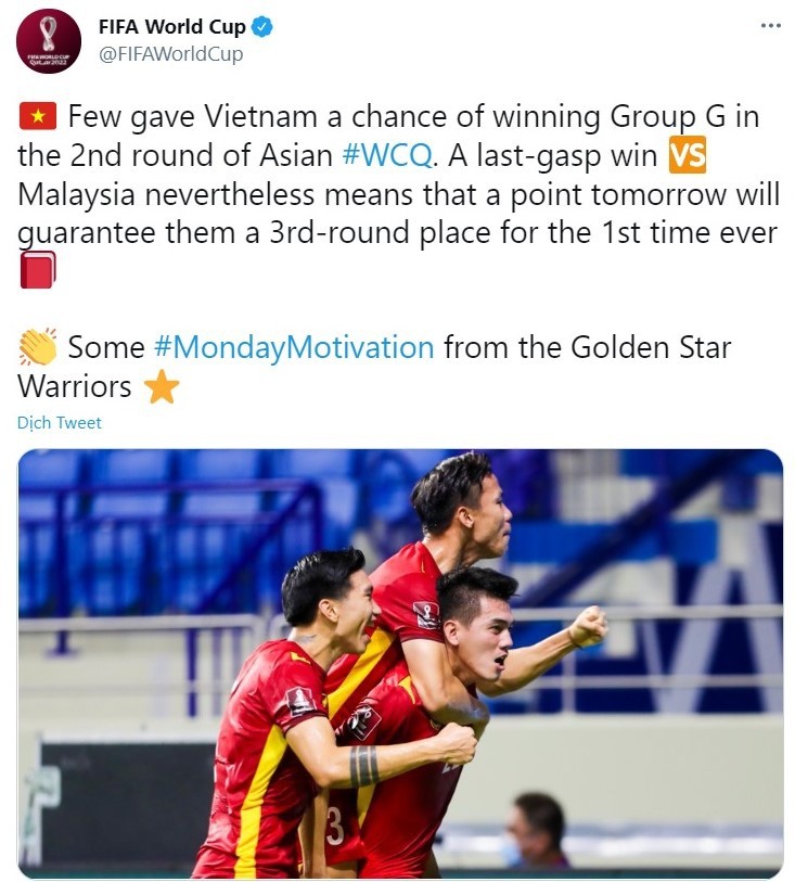 Trước trận gặp UAE, FIFA gọi Việt Nam là 'Những chiến binh sao vàng' - ảnh 1
