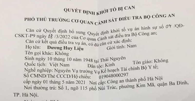 Bộ Công an khởi tố 1 cựu vụ trưởng thuộc Bộ Y tế - ảnh 1