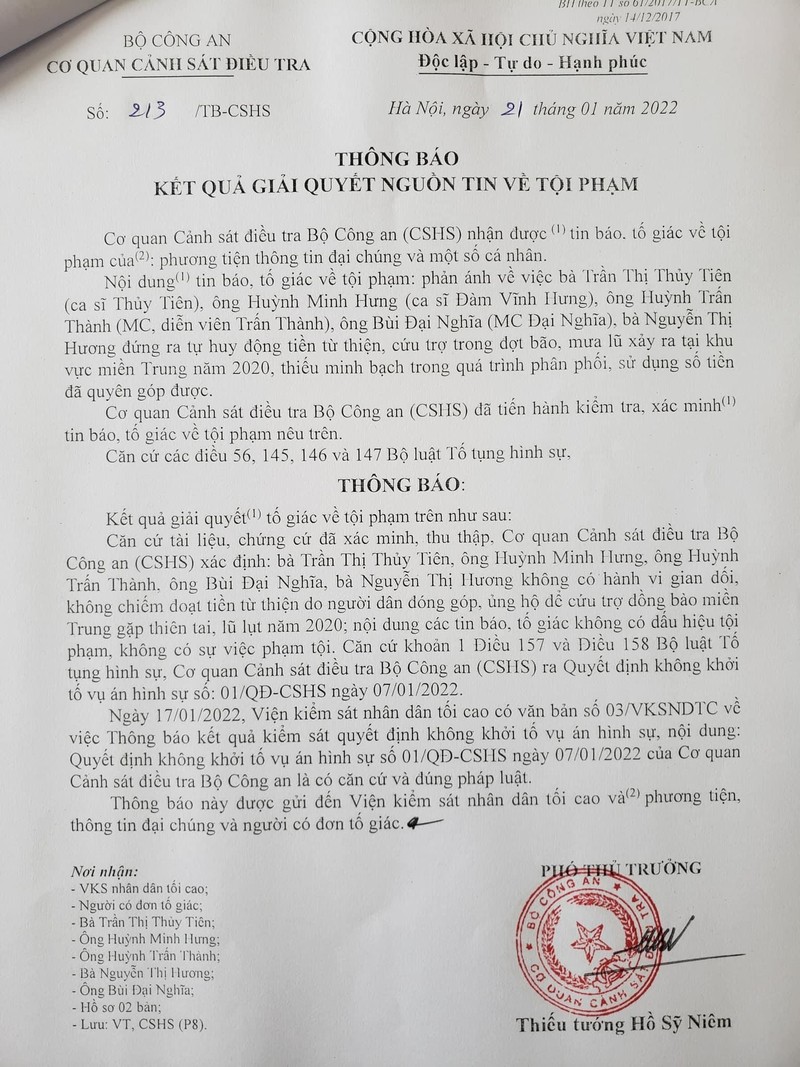 Ca sĩ Thủy Tiên, Trấn Thành, Đàm Vĩnh Hưng... không chiếm đoạt tiền từ thiện - ảnh 1