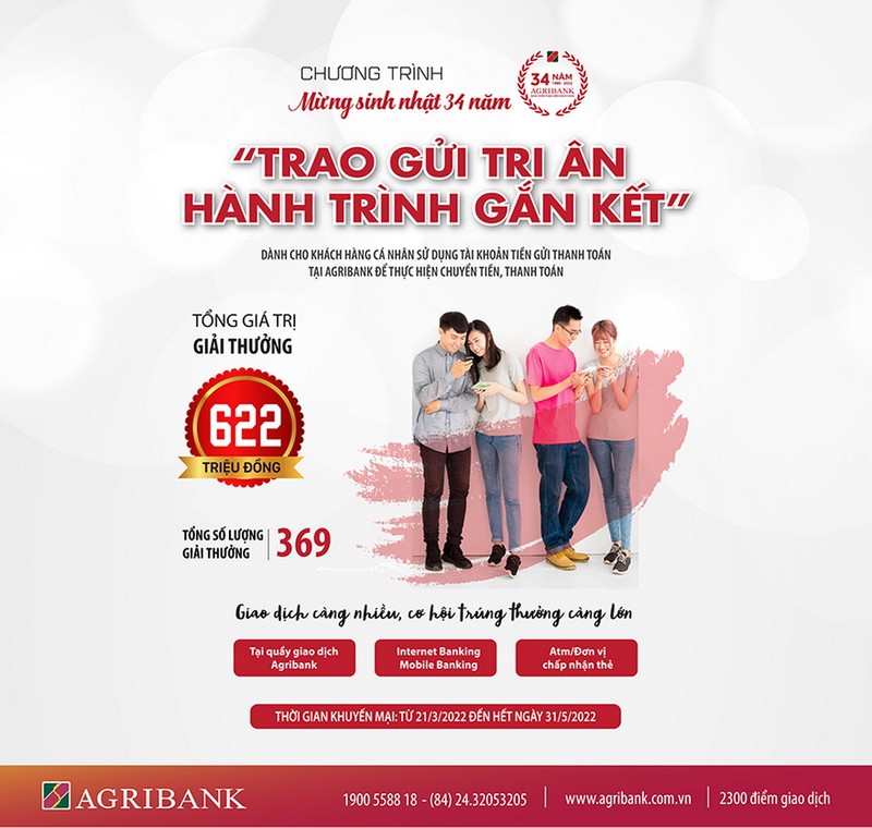 Khuyến mãi mừng sinh nhật 34 năm Agribank ‘Trao gửi tri ân – Hành trình gắn kết’ - ảnh 1