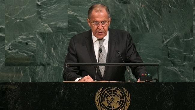 Ngoại trưởng Nga Lavrov phát biểu tại Đại Hội đồng LHQ ngày 21-9. Ảnh: REUTERS