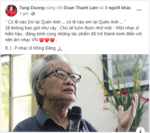 Diva Thanh Lam, ca sĩ Tùng Dương… tiếc thương nhạc sĩ Hồng Đăng - ảnh 3