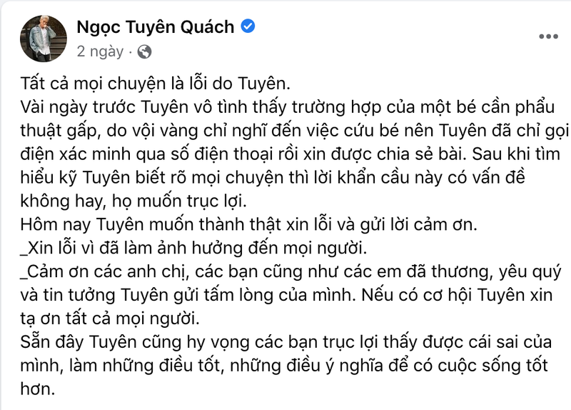 Vụ Quách Ngọc Tuyên xin lỗi vì lùm xùm từ thiện: Xin lỗi liệu đã đủ? - ảnh 2