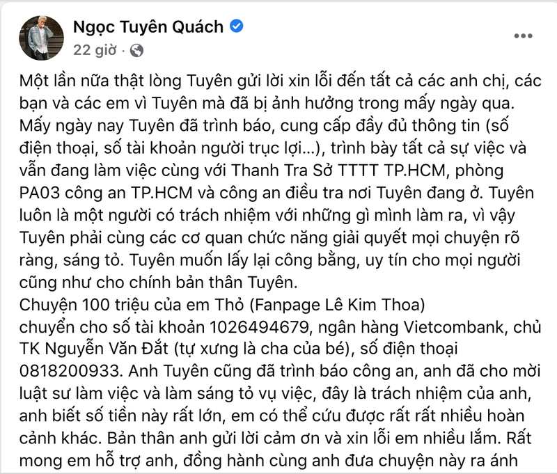 Quách Ngọc Tuyên: ‘Tôi đang làm việc với Công an TP.HCM về vụ việc” - ảnh 2