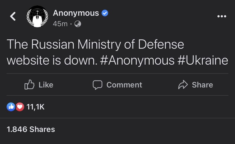 Nhóm tin tặc Anonymous tuyên bố đánh sập trang web Bộ Quốc phòng Nga - ảnh 1