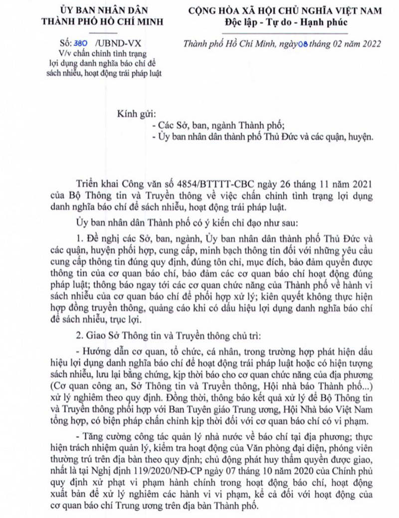 TP.HCM chấn chỉnh tình trạng lợi dụng danh nghĩa báo chí để sách nhiễu - ảnh 1