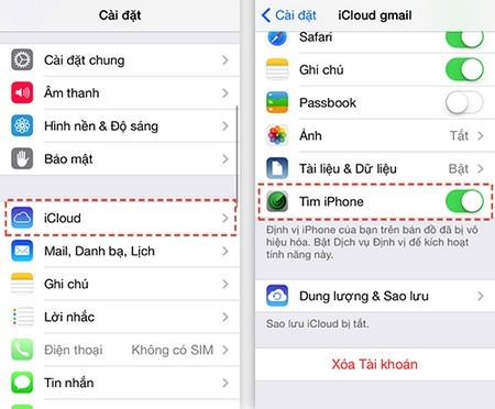 Nhấn đồng thời nút “Xóa tài khoản” và tắt chức năng “Tìm iPhone” để vô hiệu hóa chức năng này